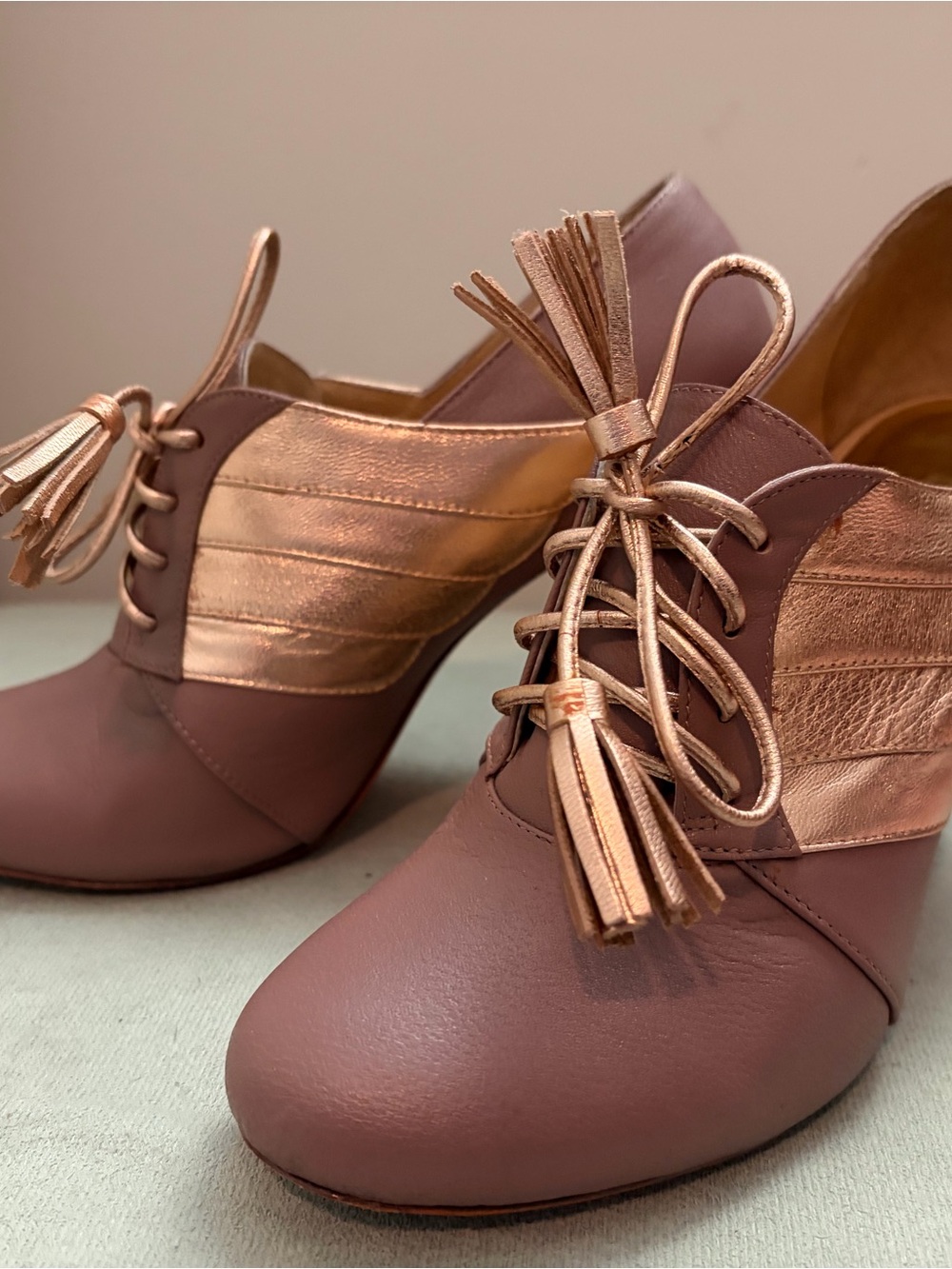 Women's Metallic Rose Lace-Up Heels with Tassel Detail